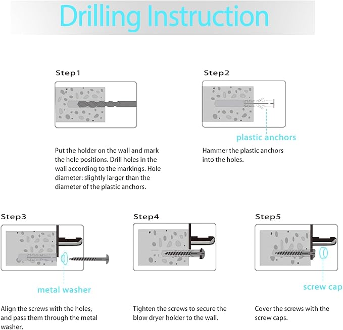 Hair Dryer Holder, Hair Dryer Holder Wall Mounted, Self Adhesive Blow Dryer Holder, Stainless Steel Dyson Hair Dryer Holder, Hairdryer Holder for Bathroom BANJEKT