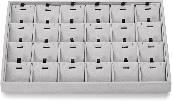 24 Grids Necklace Tray Jewelry Display Tray Necklace Holder Organizer for Drawers With Removable Jewelery Cards Pendant Bracelet Storage Holder (Grey