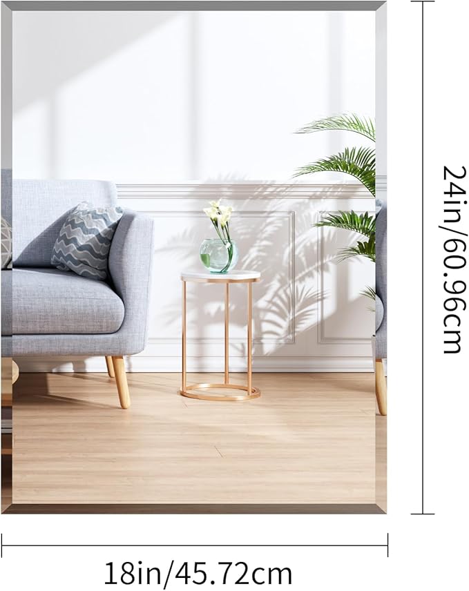 CILIBER 18x24 Beveled Mirror, Frameless Beveled Bathroom Mirrors for Wall, Upgraded Shatterproof Rectangle Vanity Mirror with Beveled Edge for Bathroom, Bedroom, Living Room and Entryway