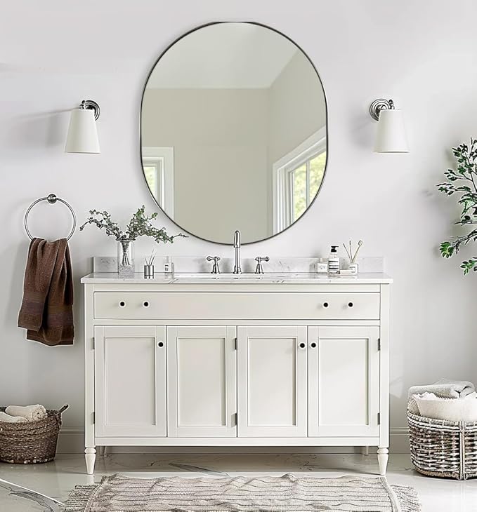 ANDY STAR 30x36'' Oval Mirror, Chrome Oval Mirror Pill-Shaped Design in Stainless Steel Metal Frame for Bathroom, Entryway, Living Room, Contemporary 1" Deep Wall Mount Vertical or Horizontal