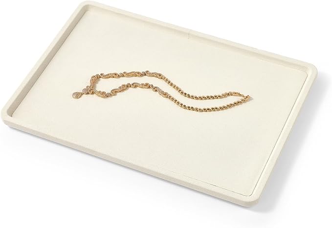 Oirlv Microfiber Jewelry Display Tray Jewelry Display Flat Tray for Rings Earrings Necklace Bracelet Jewelry Photograph Display Catchall (L,Creamy-White)