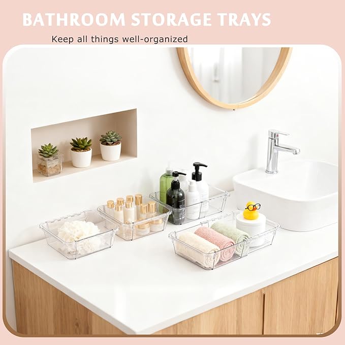 15 Pcs Extendable Drawer Organizer Set, 2 Sizes Adjustable Storage Drawer Units, Clear Plastic Makeup Vanity Organizer for Makeup, Stationeries, Multiple Gadgets for Bathroom, Office, Bedroom