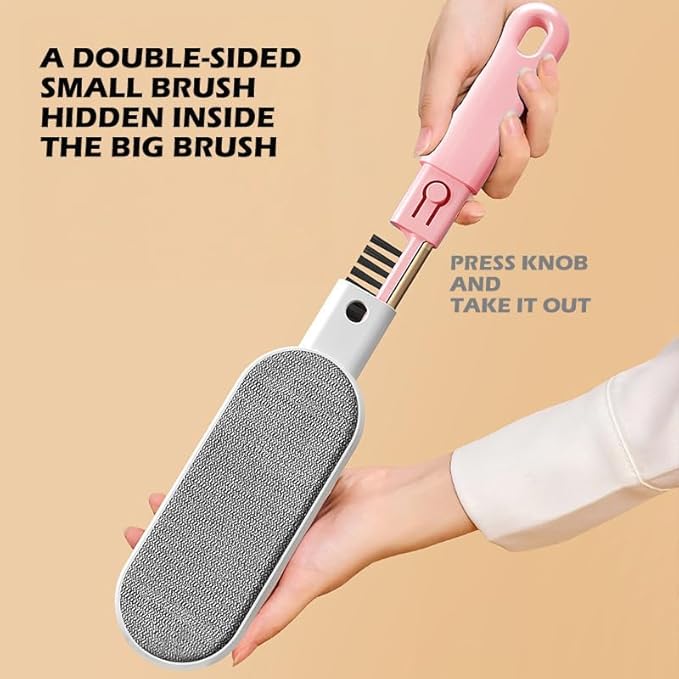 2PCS Lint Brushes for Clothes, Cat Dog Hair Remover for Lundary, Self-Cleaning Lint Remover for Bed Sofa Coat, Best Hair Cleaning Brushes Better Than Lint Roller (Large Blue and Mini Pink)
