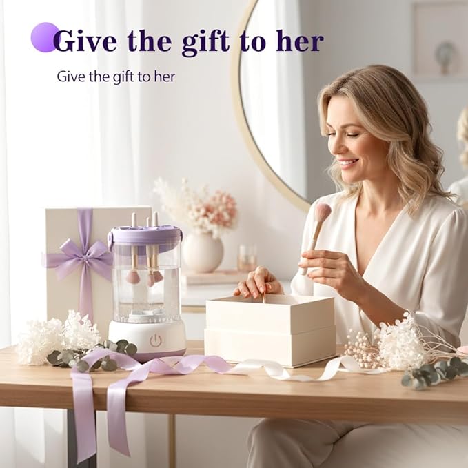 Electric Makeup Brush Cleaner,Automatic Spinning Makeup Brush Cleaner,USB Charging & Deep Cleaning,Portable Cosmetic Brush Cleaner Machine For All Makeup Brush Types (Purple)