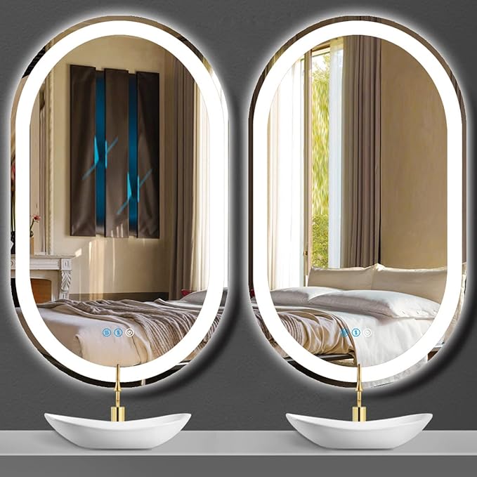 40 x 24 Inch Oval LED Bathroom Mirror with Lights 40 Inch Large Oval Lighted Vanity Mirror for Bathroom Salon Wall Horizontal/Vertical Mounted Anti-fog Smart Memory 3 Color Dimmable Front Lit
