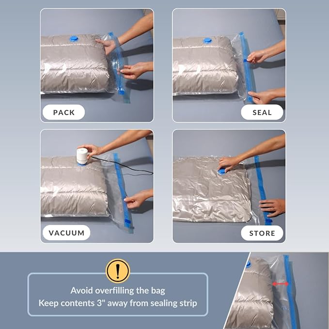 12 Pack Vacuum Storage Bags with Electric Pump, Compression Space Saver for Comforters, Bedding, Blanket Storage, Vacuum Seal Bags for Clothing, Luggage and Closet Organizer,