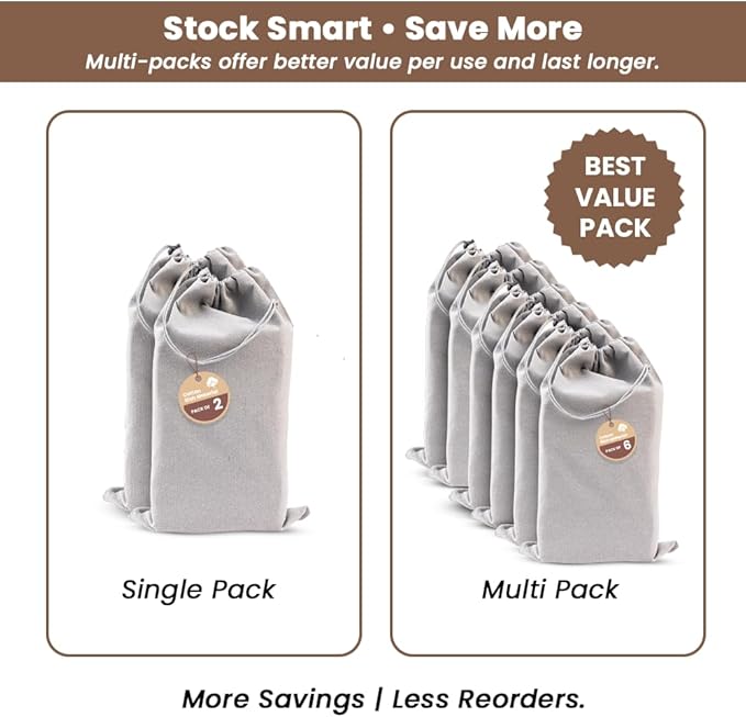 LFH Cotton Rich Shoe Storage Bags with Drawstring, Dustproof Breathable Reusable Organizer, Perfect For Travel, Dorm, Hotel, College, Gym, Easy to Carry, Machine Washable 8"x17" (Pack of 2) - Grey