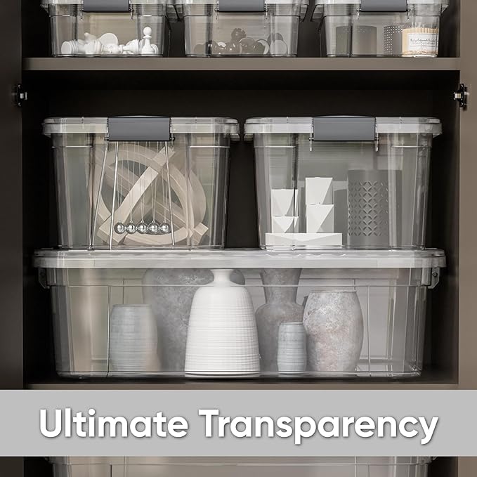 Superio Storage Bins with Lids- 6 Pack, 6.6 Qt Clear Boxes for Organizing, Stackable Plastic Containers- BPA Free, Non-Toxic, Odor Free, Organizer for Home, Office, Dorm