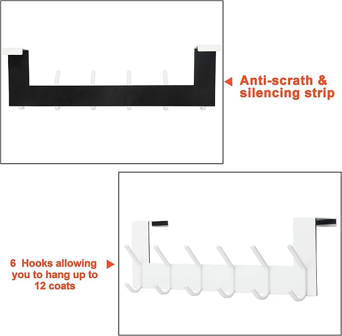 SKOLOO Over The Door Hook - for Doors up to 1-3/4'' Thickness, White, No Assembly Required, Stainless Steel, Door Coat Rack for Entryway & Bathroom Hanging Coats, Backpack, Robes, Towels