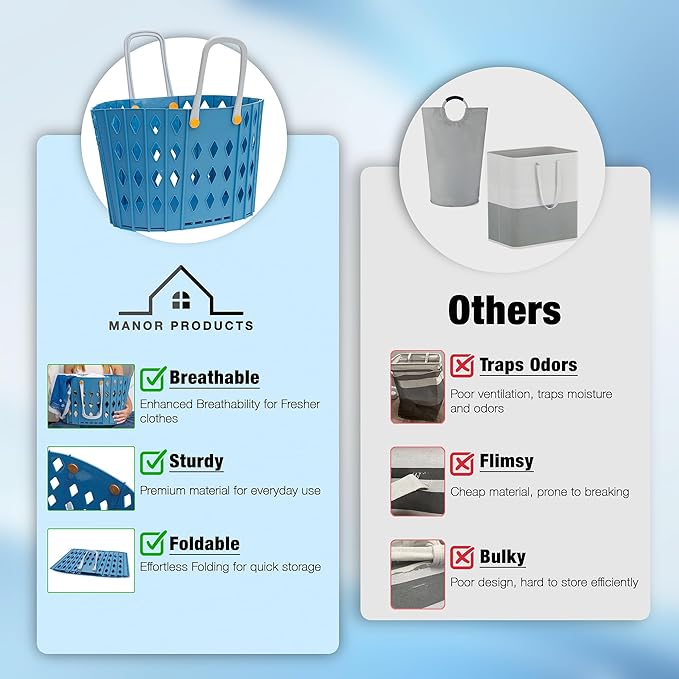 Collapsible Laundry Basket - Durable Foldable Hamper for Room Organization, Blue Laundry Basket Set - 45L