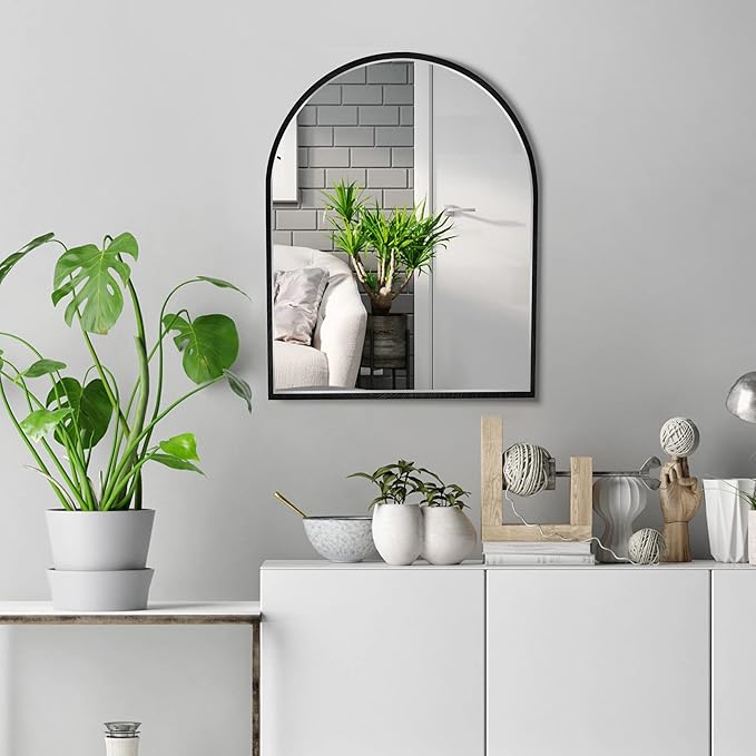 Small Black Arch Mirror Wall-Mounted 10x13 inch Arched Mirror for Decor