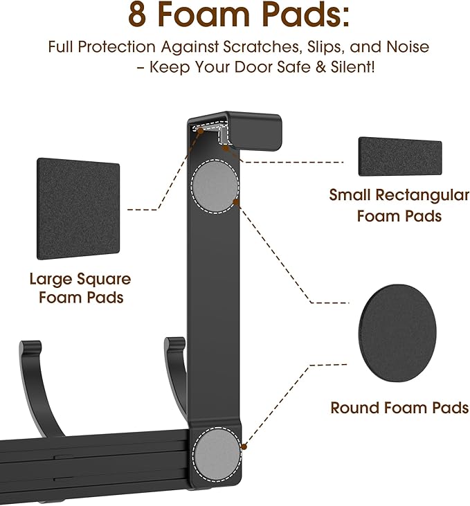 KitchLife Over The Door Hooks Hanger with 7 inches Extended Arms, Fits 1 3/4" Doors, F18U, Bathroom Towel Rack Organization, Thickened 6-Double Hook, Matte Black