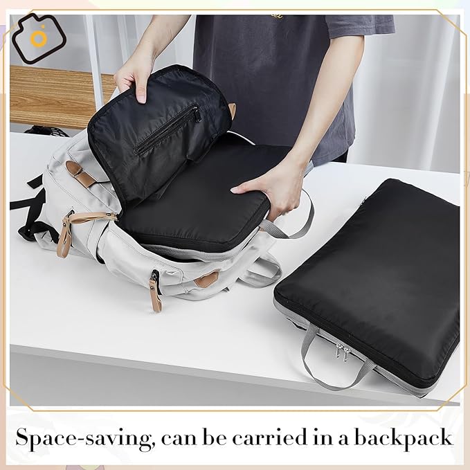 Hosuly 6 Pcs Compression Packing Cube Bag Extra Large Travel Expandable Space Saving Organizers XL for Luggage Storage(Black 02,11 x 7 '')