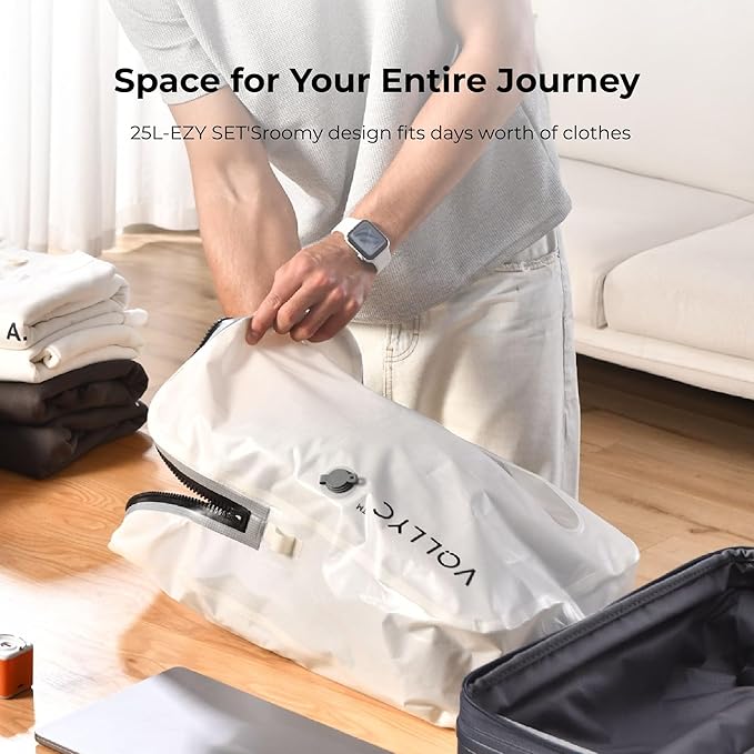 25L Waterproof Travel Vacuum Bags, Tear-Resistant Design,Lightweight Compression Storage, Durable Vacuum Seal Bags for Clothing Travel Luggage, Camping, Hiking & Road Trips(No Pump)