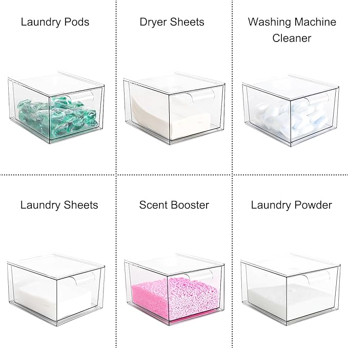 Stackable Laundry Pods Container and Dryer Sheet Holder, Dishwasher Pods Container, Laundry Room Organization and Storage, Plastic Dryer Sheet Dispenser Box, 2 Pack