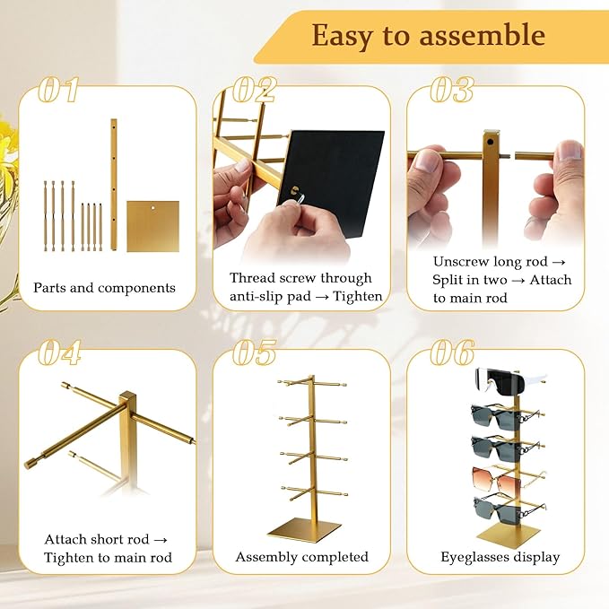 5-Tier Sunglass Display Stand, Sunglasses Organizer, Titanium Brushed Eyeglass Holder Stand, Gold Sunglasses Rack for Homes, Offices, Boutique Shops(PATENT PENDING