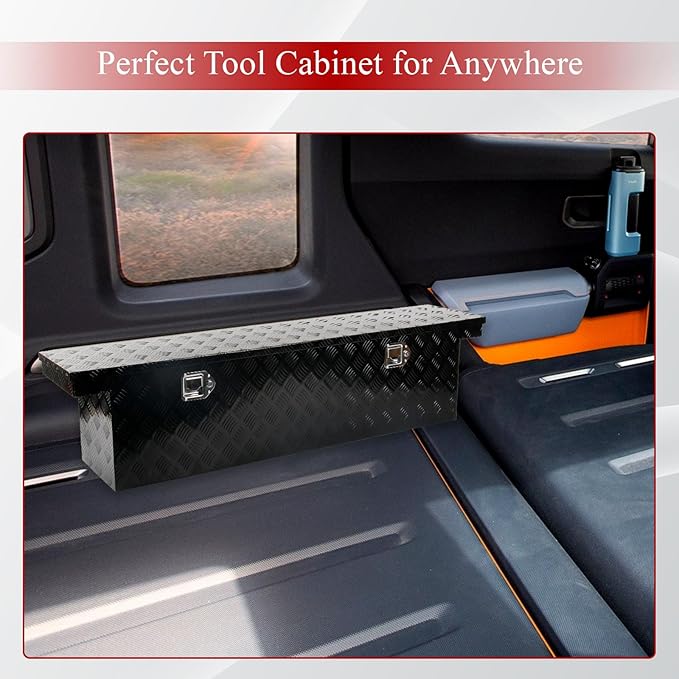 60''Inch Aluminum Truck Tool Box Trailer Chest Box Underbody Storage Organizer Waterproof Square Storage Organizer w/Lock & Keys Black(60" Lx12 Wx14 H) Only For Standard cab Or Regular CAB