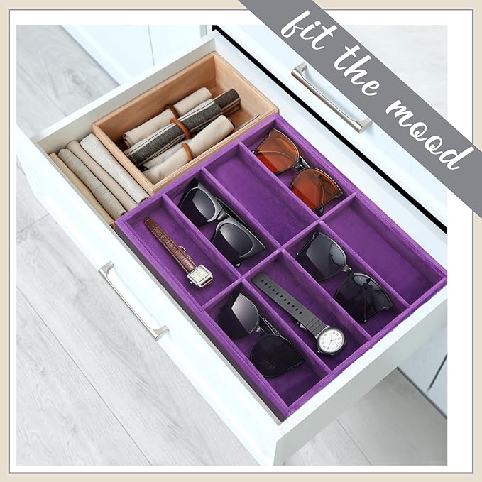 Amylove 2 Pcs Sunglass Organizer Trays Glasses Stackable Jewelry Trays Sunglass Organizer Display Box(8 Grids,Purple)