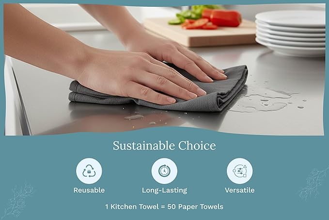 Organic Cotton Gray Tea Towels - 10 Pack, 27"x27", 100% Cotton Gray Flour Sack Towels for Kitchen and Baking Use - Durable, Absorbent and Customizable Gray Dish Towels (10 Pack Gray)