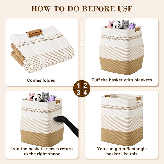 Laundry Hamper, 75L Tall Laundry Basket with Leather Handles, Rectangle Large Clothes Hamper for Organizing, Cotton Woven Laundry Baskets Storage Hampers for Bedroom, Nursery, Living Room