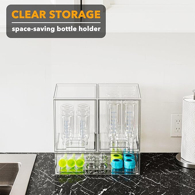 SpaceAid Bottle Storage Organizer Baby - Acrylic Bottles Station Organizer Container, Stackable Clear Drawers for Countertop, Vanity, Bathroom, Cabinet, Pantry Organization, 3 Pack, 2M1L, 10.9" H