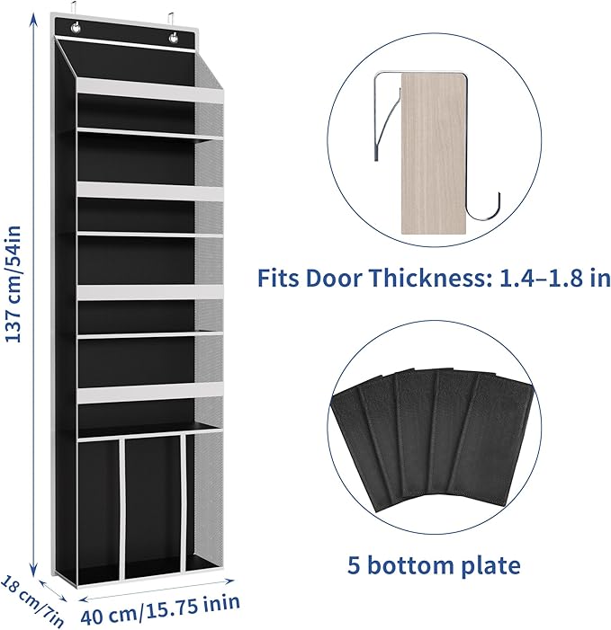 Over The Door Hat Organizer for Baseball Caps - Holds up 60 Hat Rack with Extra Large Row for Cowboy, Hat Storage for Closet, Bedroom, Cabinet, Space Saving Hanging Holder, Scarves, Accessories