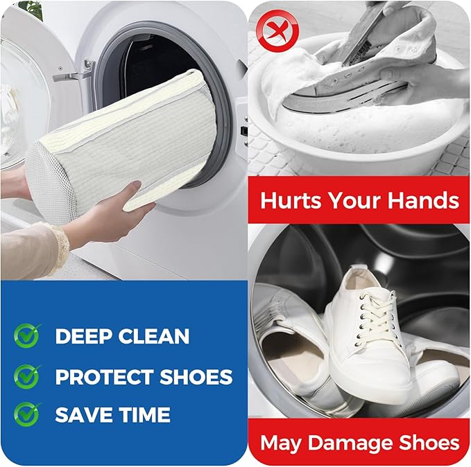 Shoe Washing Machine Bag, Laundry Shoe Bag with Side External Network for Washer and Dryer Reusable Shoe Cleaning Bag for Sneaker Tennis Unstain Cleaner Kit (2pc-white)
