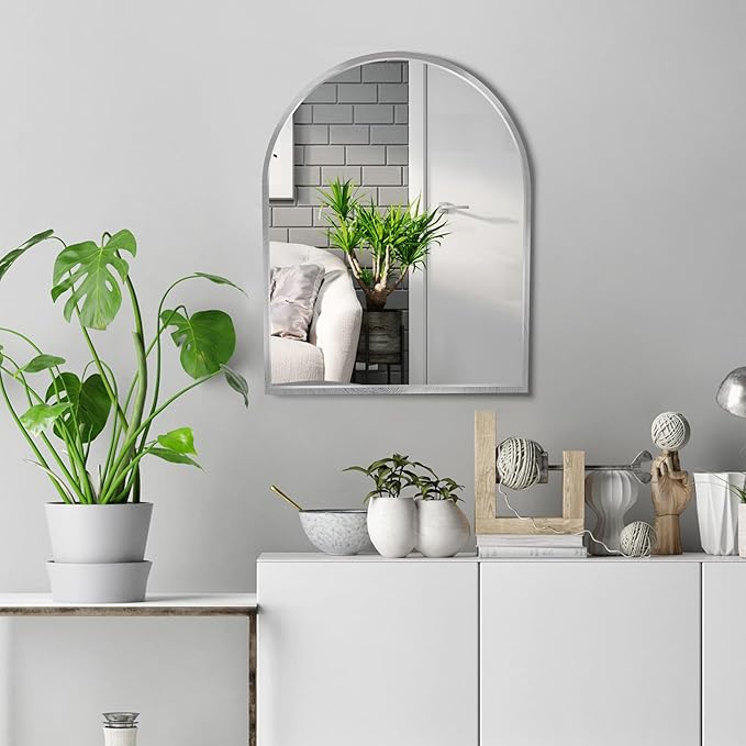 Small Silver Arch Mirror Wall-Mounted 10x13 inch Arched Mirror for Decor