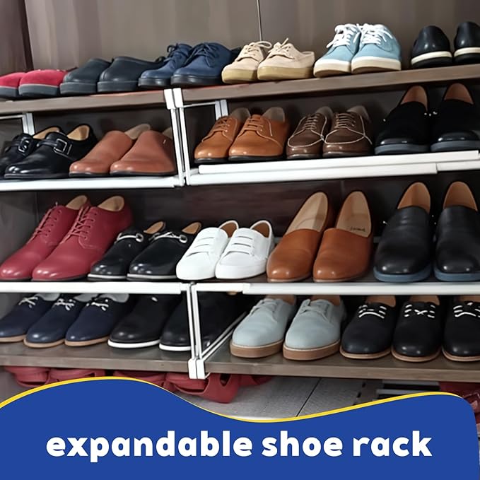 2 Pcs Expandable Shoe Rack Organizer, Hanging Shoe Shelf Under Cabinet Storage Shelf with 3/4 Inch Thick Clips, Retractable Space Saving Rack for Closet Pantry Laundry Room (White, 16.5-31.5 Inch)