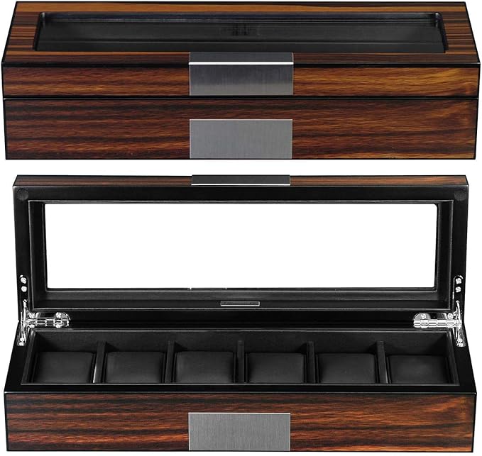 6 Watch Box Organizer - Large Wooden Watch Storage Box Display Case