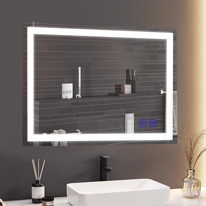 LED Mirror Bathroom 28"x36" LED Bathroom Mirror with Lights Front Lighted Mirror Smart Large Vanity Mirrors Makeup Colors Stepless Dimmable,Anti Fog,CRI95+,Memory Function