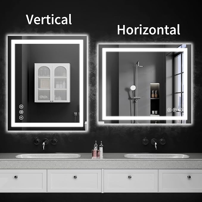 36"x30" LED Bathroom Mirror with Lights, Dimmable,Anti-Fog,Bathroom Vanity Mirror for Wall, Backlit + Front Lit, Memory Function, Shatter-Proof,Tempered Glass