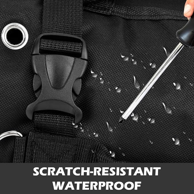 Roll-Up Tool Bag Heavy-Duty Waterproof - 4 Compartments & 2 Detachable Pouches | Compact Tool Organizer for Mechanics, RV & Motorcycle Storage, Handyman & Electricians (Black, Large)