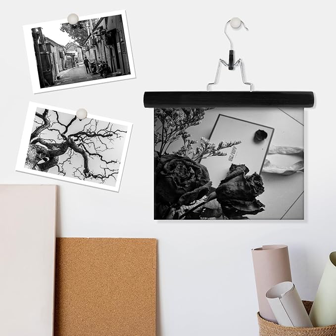 AMKUFO 12 Pack Black Wooden Pants Hangers with Clips Non Slip Skirt Hangers Trouser Clamp Hanger Solid Wood Hanger with 360° Swivel Hook