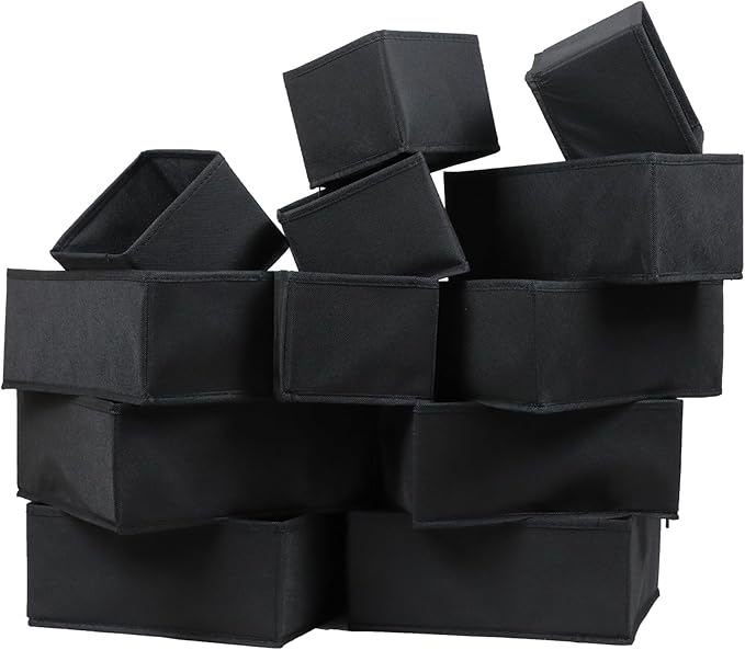 12 Pack Drawer Organizer Clothes, Foldable Fabric Dresser Organizer Closet Organizers and Storage Box for Underwear,Folded Clothes,Baby Clothing,Socks,Bra,Towels,Ties(12 Pack,Black)