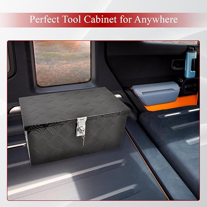 20''Inch Aluminum Truck Tool Box Truck Bed Toolbox Truck Trailer Chest Box Trailer Underbody Storage Organizer Waterproof Square Storage Organizer w/Lock & Keys Black(20" Lx12 Wx9.5 H)