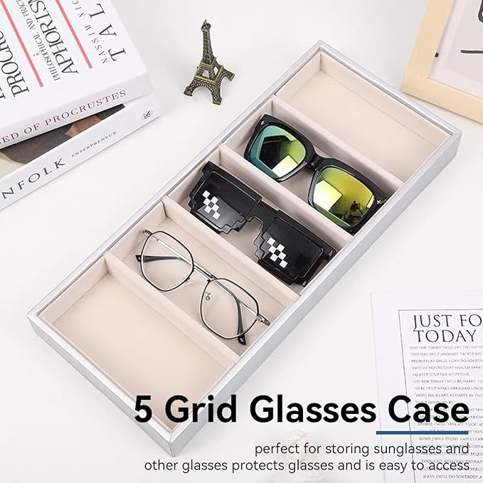 Velvet Glasses Box Tray, Stackable Glasses Display Tray Jewelry Organizer Trays for Glasses and Watch Holder Organizer Tray(Grey)