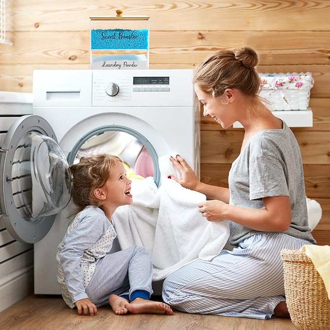 Acrylic Laundry Pods Contianer and Dryer Sheet Holder Set with Bamboo Lid, Dishwasher Pods Container, Laundry Pods Holder, Laundry Soap Organizer, Laundry Room Organization and Storage