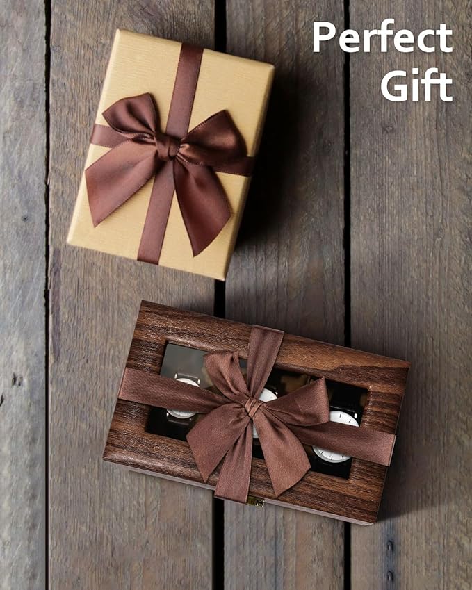 Uten Watch Box 3 Slots, Watch Case Organizer with Real Glass Lid, Wood Grain PU Leather Watch Display Storage Box with Removable Imitation Suede Watch Pillows, Metal Clasp