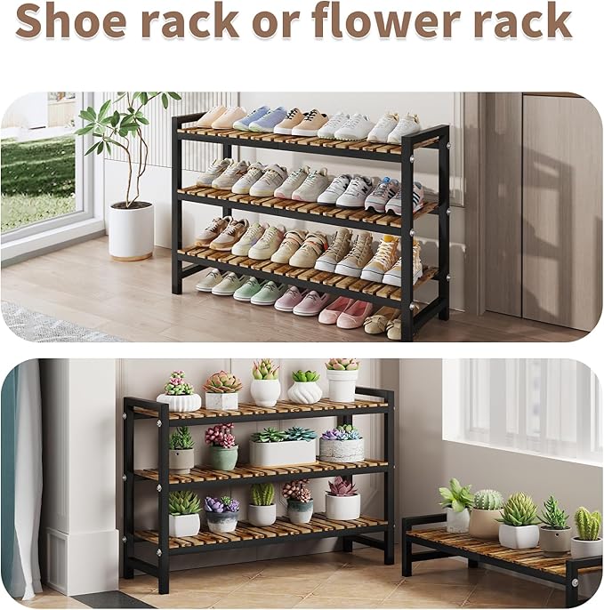 Shoe Rack Organizer for Small Spaces 2Tier Long Narrow Shoe Stand, Closet Shoe Rack, Small Shoe Shelf for Closet Entryway Corner Garage and Bedroom Front Door - Shoe Storage Combining Wood and Metal
