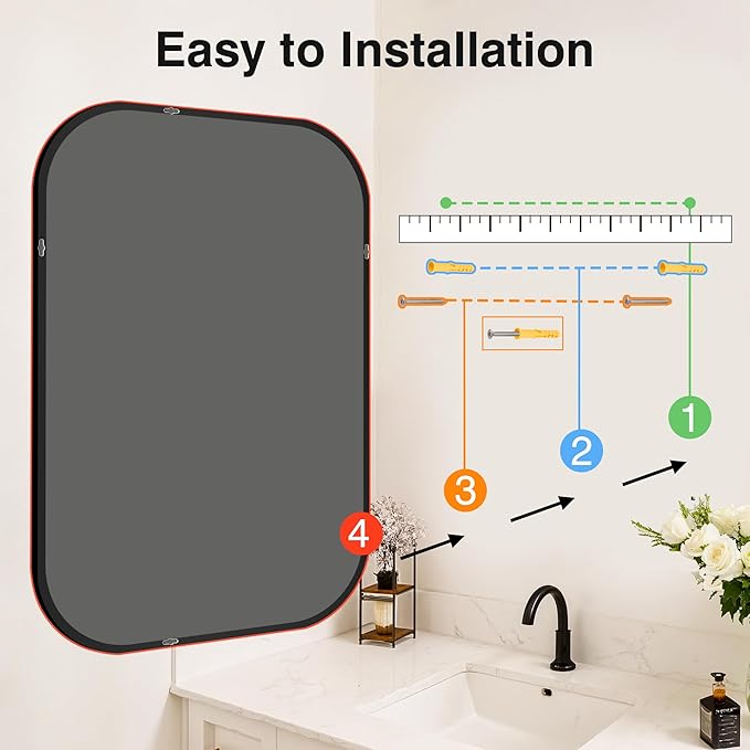 Bathroom Mirror for Wall, Black Bathroom Vanity Mirror for Over Sink 26 x 38, HD Reflection Shatterproof Mirror for Living Room Bedroom Entryway, Metal Frame Rectangular Shape