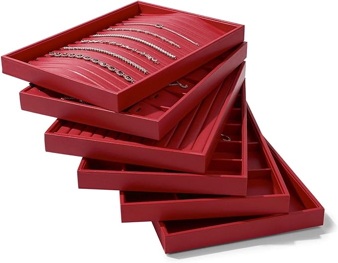 Red Leather Jewelry Tray Ring Earrings Trays Ring Holder Organizer Tray Jewelry Display Trays For Rings, Earrings, Coins, Brooches Storage Display