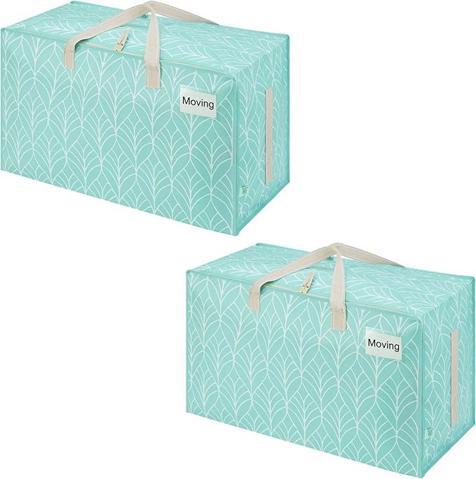 VENO 2 Pack Moving Bags and Large Christmas Decoration Storage Bins with lids. Alternative to Moving Boxes, Packing Supplies for College. Heavy Duty Totes (Evergreen, 2 Pack)
