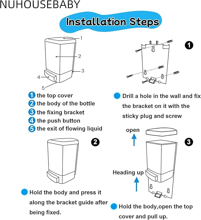 Manual Soap Dispenser Kitchen Bathroom Wall Mounted Hand Dispensers Commercial for Liquid Containers Shampoo Gel Chamber Plastic - (33.8 oz) 1000ml