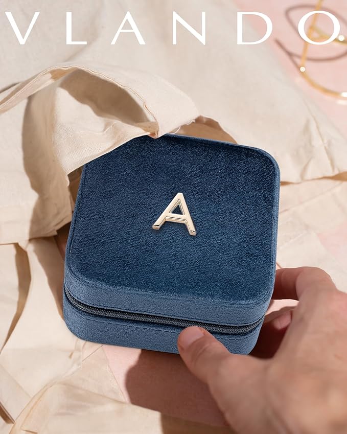 Vlando Preppy Stuff for Teen Girls, Girls Jewelry Box, Teen Girl Chid Gifts Trendy Stuff, Monogrammed Gifts Travel Jewelry Case, Gifts for Teen Girls, Things for Teen Girls - Letter B, Dark Blue
