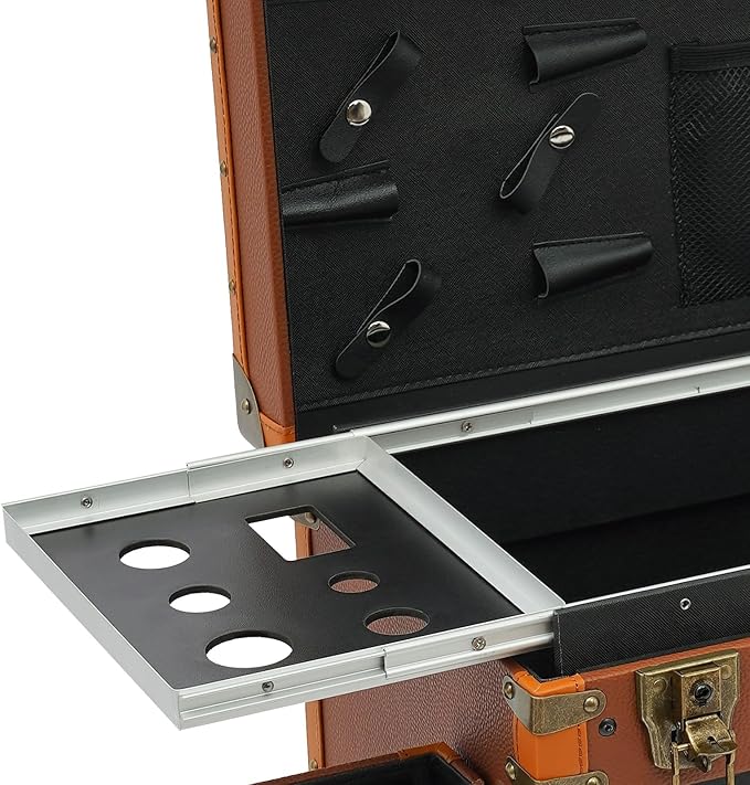 Rolling Makeup Case Large Storage Cosmetic Trolley, Rolling Lockable Makeup Train Case, Stylist Beauty Salon Cosmetic Luggage Travel Organizer Tool Box with Hair Dryer Holder (Coffee)