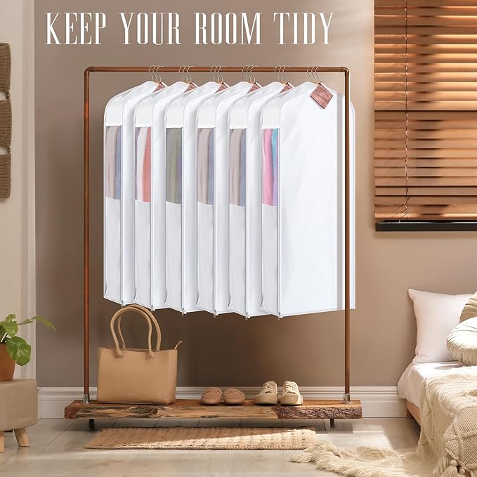 2 Sets 40'' x 24'' x 6'' Short Cotton Garment Bags for Hanging Clothes and Storage, 8 Cedar Blocks for Fresh Smell and Moth Protection, Breathable Covers for Closet Suits Fur Coats Sweaters