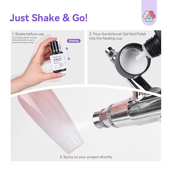 SAVILAND Dilution-Free Airbrush Gel Nail Polish: 6PCS 20ml White Pink Nude Airbrush Paint for Nails 0-Acetone Non-Toxic Airbrush for Nails Gel 28 Days Lasting for Ombre French Nail Art Party