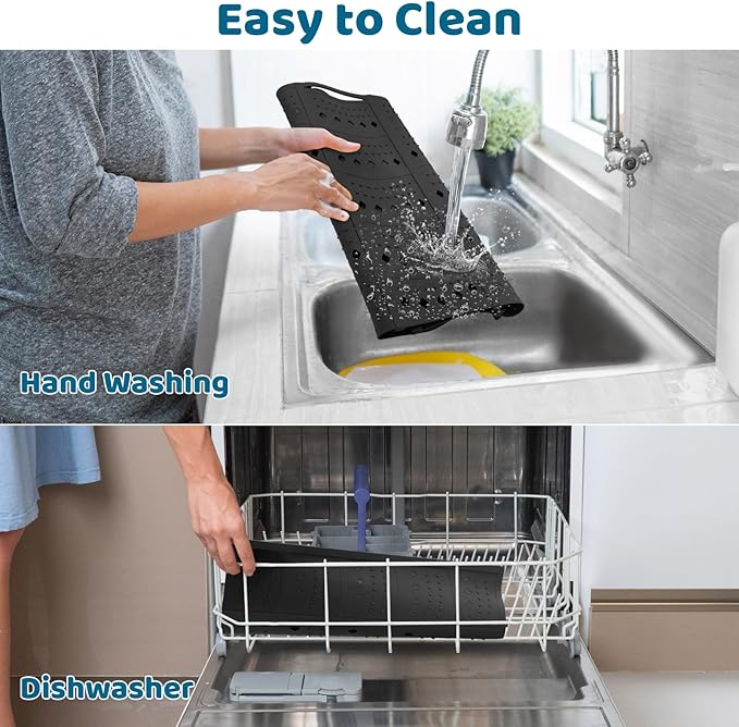 Bathroom Sink Cover for Counter Space, Sink Mat Foldable Sink Cover, Silicone Makeup Organizer Mat Space Saver, Small Bathroom & Rv Camper Travel Must Haves Accessories, Black