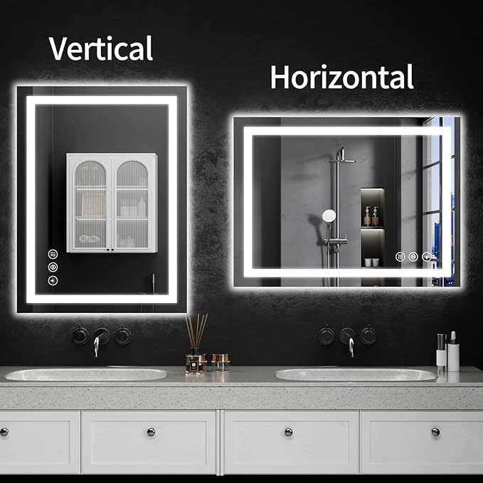 24"x32" LED Bathroom Mirror with Lights, Dimmable, Anti-Fog, Lighted Bathroom Vanity Mirror for Wall, Backlit + Front Lit, Memory Function, Shatter-Proof, Tempered Glass